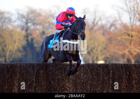 Sprinter Sacre ridden by Barry Geraghty jumps the last to win the Sportingbet Tingle Creek Steeple Chase Stock Photo