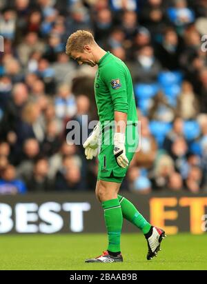 Joe Hart of Manchester City dejected during the Barclays Premier League ...