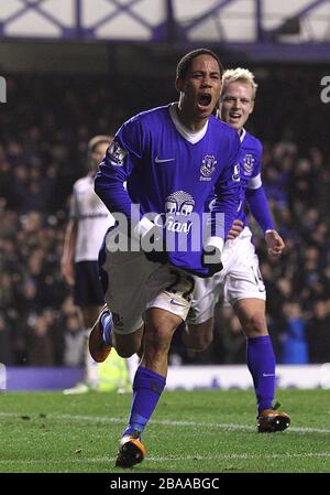 Everton's Steven Pienaar celebrates his goal against Sunderland during ...