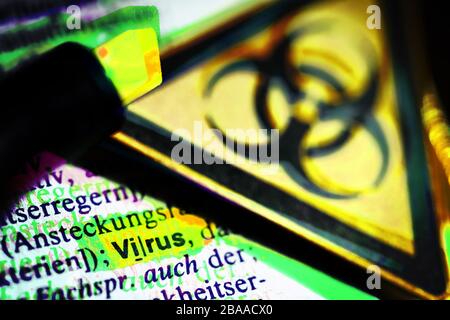 The Word Pandemic In The Dictionary And Biology Danger Sign Symbolic Photo Corona Crisis Das Wort Pandemie Im Worterbuch Und Biogefahrdungszeichen Stock Photo Alamy