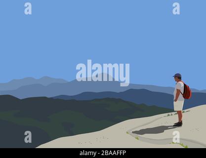 Green mountains hiking adventure trip Stock Vector