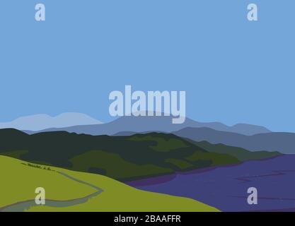 Green mountains lake landscape background Stock Vector