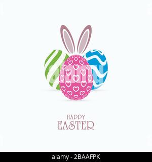 Colorful patterned Easter eggs and bunny ears. Happy Easter banner design. Stock Vector