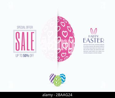 Colorful paper cut easter sale banner design with patterned eggs symbol. Stock Vector