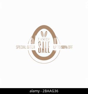Egg shaped easter sale label template. Gold colored Easter banner design. Stock Vector
