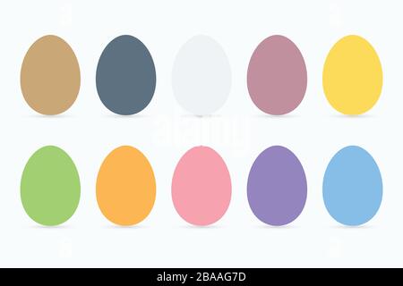 Pastel colored easter eggs on white background. Flat egg icon set. Stock Vector
