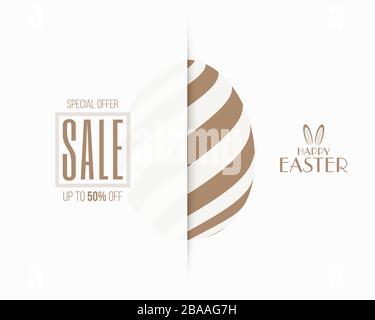 Gold colored paper cut easter sale banner design with patterned eggs symbol. Stock Vector