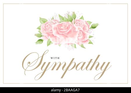 Condolences sympathy card floral cream pink rose bouquet and lettering Stock Vector