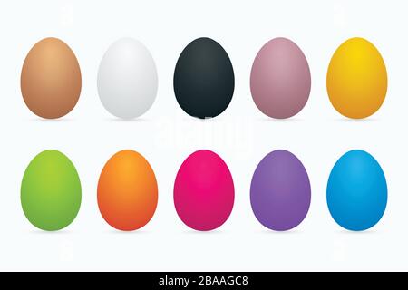 Colorful easter eggs on white background. Three dimensional egg icon set. Stock Vector