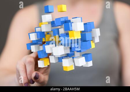 cloud connected to many objects on a virtual screen Stock Photo