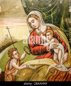 Italy - Emilia Romagna - Ravenna - National Museum - Madonna and Child with San Giovannino. Madonnero Veneto Cretese Stock Photo