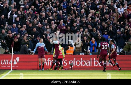 West Ham United's Jarrod Bowen celebrates scoring his side's first goal of the game Stock Photo