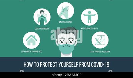 Illustration of COVID 19 - how to protect yourself from covid-19 - vector Stock Vector