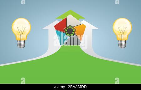 arrows towards upward with pentagon cube Stock Vector