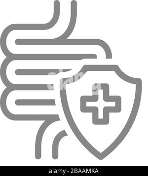 Healthy protected intestine icon. Digestive system protection symbol ...