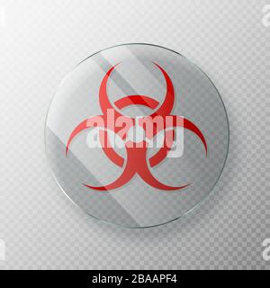 Biohazard sign on a glass surface isolated on transparent background. Virus danger and public health risk disease. Vector illustration Stock Vector