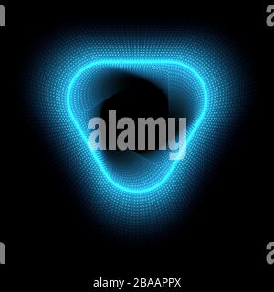 Abstract glowing neon blue triangle with dots on dark purple background. Vector illustration. Stock Vector