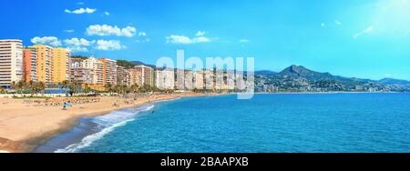 Panoramic view of coastline with famous Malagueta beach in Malaga. Andalusia, Costa del Sol, Spain Stock Photo