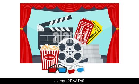 Cinema poster tenplate. Flat vector objects isolated on a white background. Stock Vector