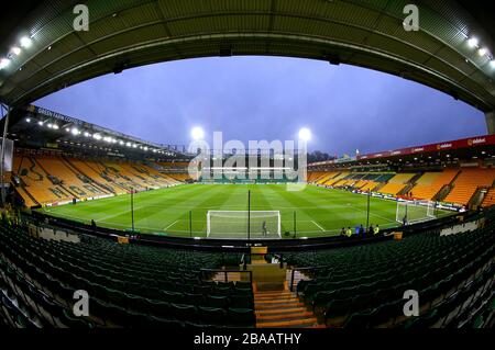 A general view of Norwich City Football Club corner flag is seen the ...