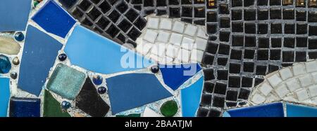 Blue, white and black mosaic tiles Stock Photo