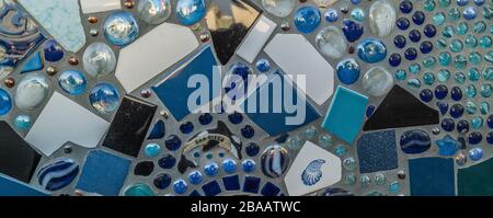 Blue, white and black mosaic tiles Stock Photo
