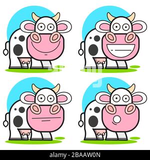 set of isolated cow in the meadow - vector illustration Stock Vector