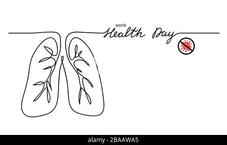 World health day vector minimal background. Lungs one continuous line drawing. Stock Vector