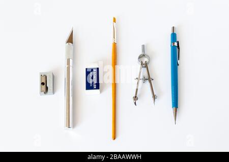 Art and craft equipment on a white background Stock Photo