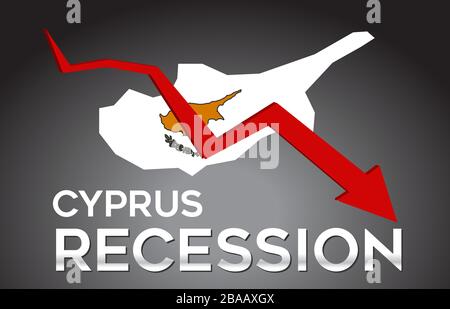 Map of Cyprus Recession Economic Crisis Creative Concept with Economic Crash Arrow Vector Illustration Design. Stock Vector