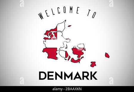 Denmark Welcome to Text and Country flag inside Country Border Map. Denmark map with national flag Vector Design Illustration. Stock Vector