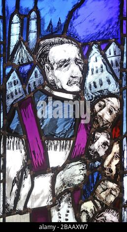 Father Rupert Mayer, stained glass window by Sieger Koder in St. John church in Piflas, Germany Stock Photo