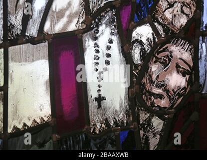 Father Rupert Mayer, detail of stained glass window by Sieger Koder in St. John church in Piflas, Germany Stock Photo