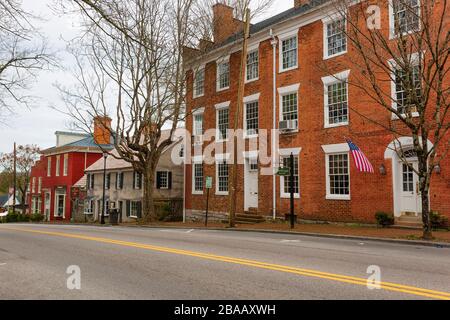 Abingdon,Virginia,USA - March 23,2020:  No one around this usually busy street filled with tourist in the historical section of Abingdon, Virginia Stock Photo