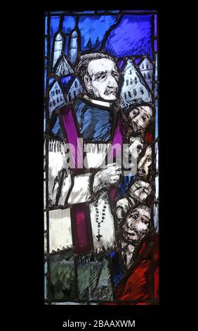 Father Rupert Mayer, stained glass window by Sieger Koder in St. John church in Piflas, Germany Stock Photo