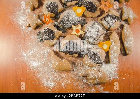 Chocolate cookies decorated with dark chocolate glaze Stock Photo
