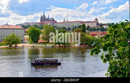 view across the river Vltava to the Prague castle on the Hradschin, Czech Republic Stock Photo