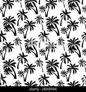 Palm trees black silhouette seamless pattern isolated on white background. Stock Vector