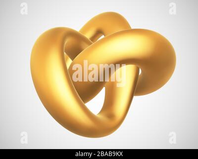 3D golden torus knot isolated on white background. Stock Vector