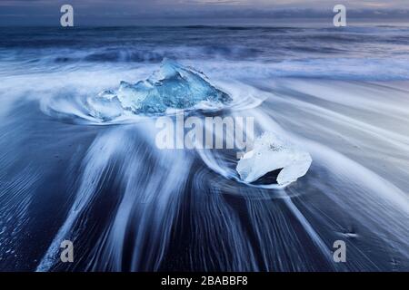 Ice blocks at Diamond Beach in Iceland Stock Photo