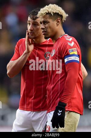 Charlton Athletic's Tom Lockyer (left) speaks with team-mate Lyle Taylor Stock Photo