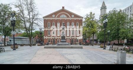 Statue on town square, Boston, Massachusetts, USA Stock Photo