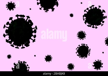 Black coronavirus 3D model on a pink background with copy space. Virus infection or bacteria flu illustration. Stock Photo