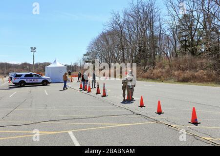Mobile Corona virus testing site Stony Brook Long Island New York Stock Photo