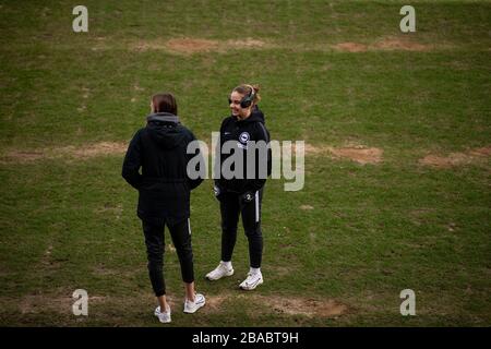 Brighton and Hove Albion's Bethan Roe and Ellie Brazil on the pitch before the game Stock Photo