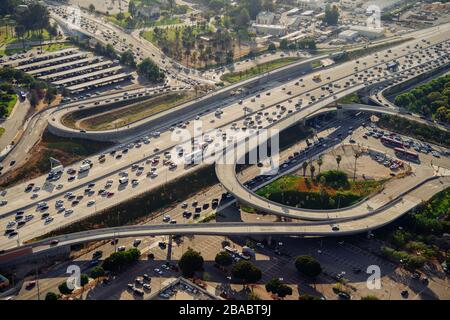 Aerial view of loops on freeway on Los Angeles, California, USA Stock Photo