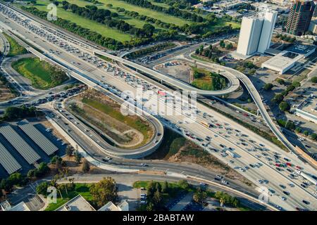 Aerial view of loops on freeway on Los Angeles, California, USA Stock Photo