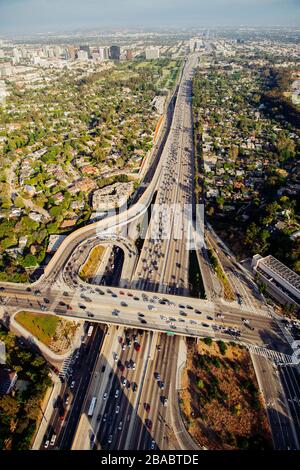 Aerial view of loops on freeway on Los Angeles, California, USA Stock Photo