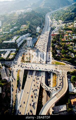 Aerial view of loops on freeway on Los Angeles, California, USA Stock Photo