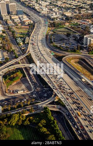 Aerial view of loops on freeway on Los Angeles, California, USA Stock Photo